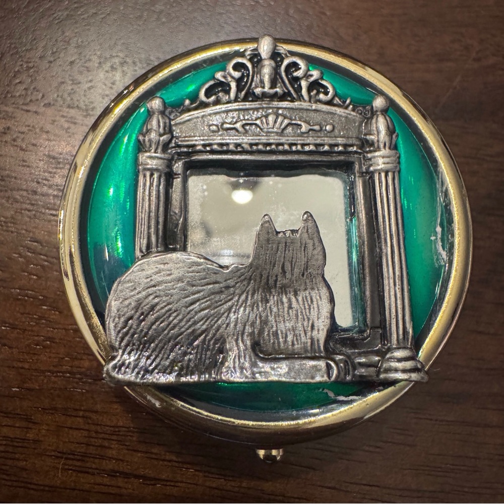 Silver Cat Mirror Trinket Box
